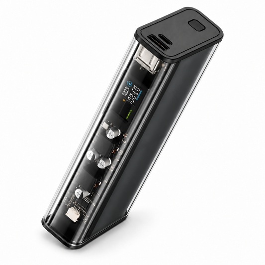 20000mAh Transparent Power Bank, 140W Combined Output, USB-C and USB-A, Black