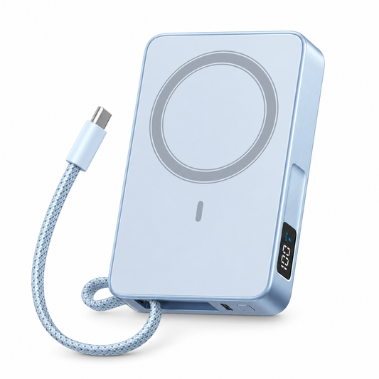 10000mAh Magnetic Power Bank, 25W Wireless and 30W USB-C Charging, Blue